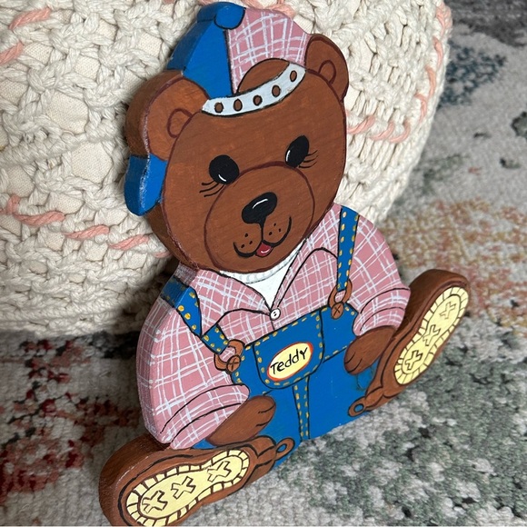 Vintage 90s Hand Crafted Wooden ‘Teddy’ Bear Nursery Kids Boys Room Decor - Picture 6 of 16